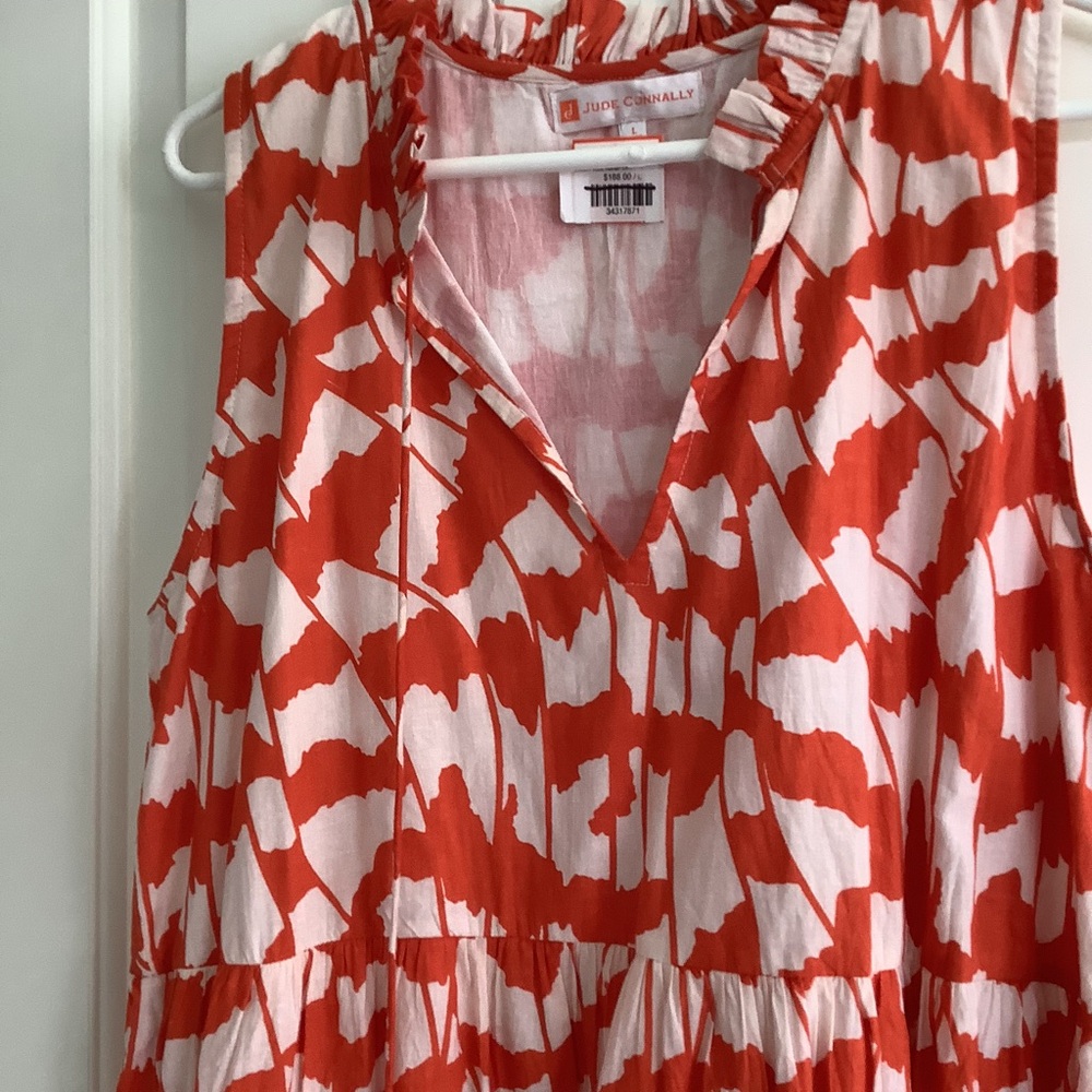 Jude Connaly Orange and White Patterned  Cotton Dress Sleeveless Ruffle Large - Picture 2 of 8